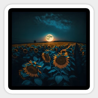 Sunflowers Moon Landscape Sticker